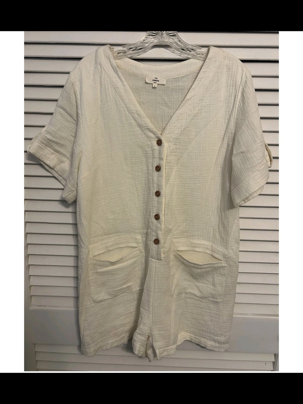 entro Cream V-Neck Textured  Romper